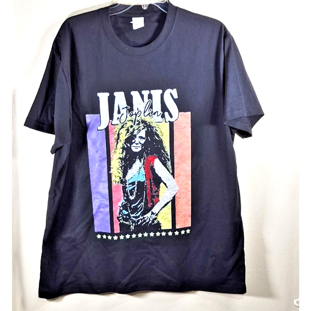 Janis Joplin Graphic T-Shirt Retro 60's Rock Band Classic Black Unisex Size 2XL